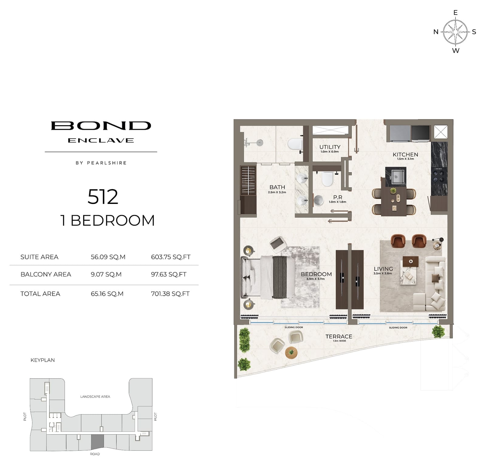 Residence 512: floor plan and key plan from the developer's unit sheet